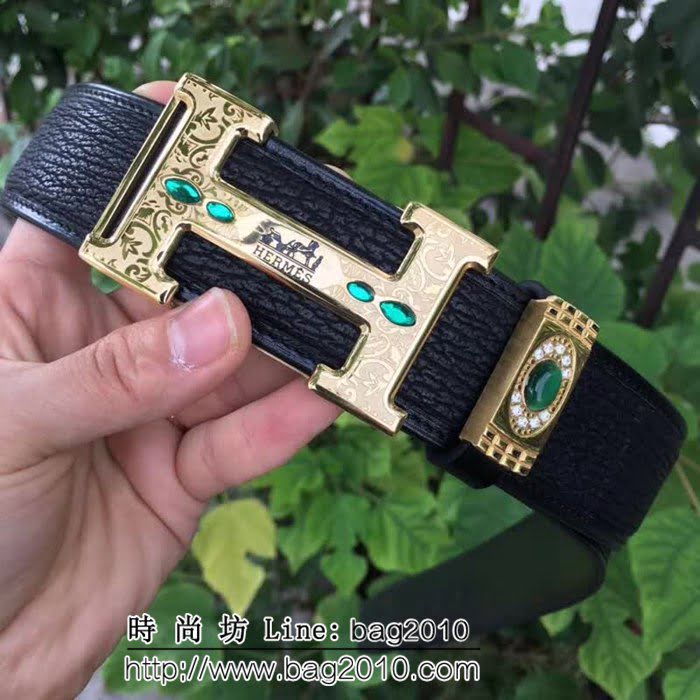 愛馬仕HERMES 太平洋深海鯊魚皮 斯里蘭卡鑲鑽貓眼石高端男士皮帶 HHG1374